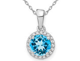1.53 Carat (ctw) Blue Topaz Halo Pendant Necklace in 14K White Gold With Diamonds and Chain